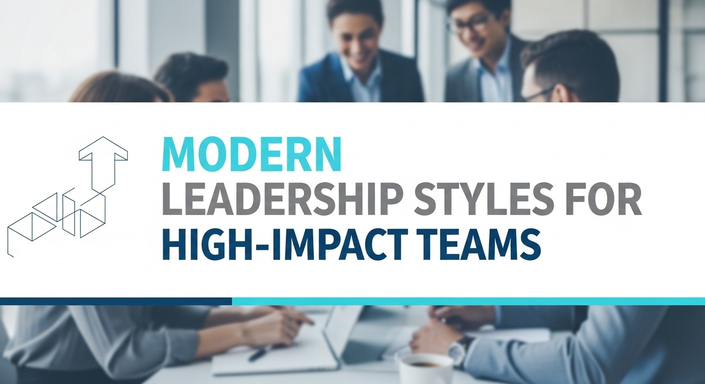 Team meeting with text on modern leadership styles.